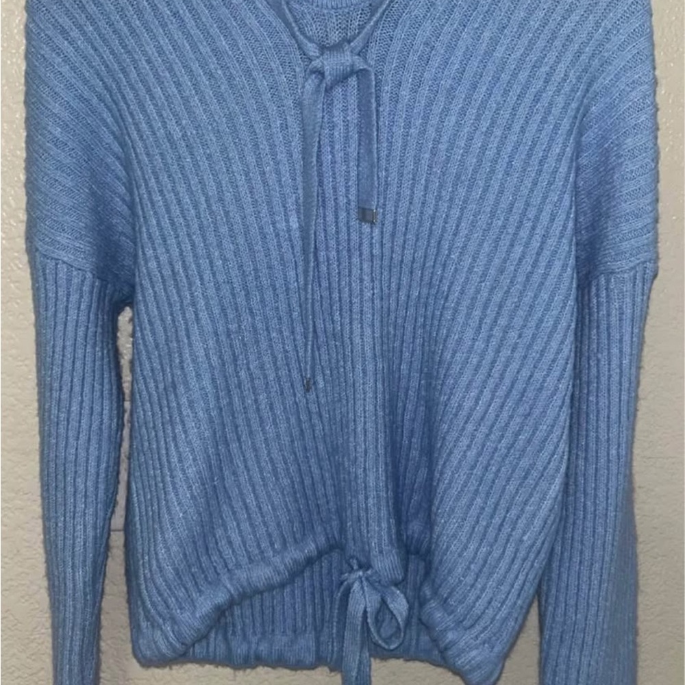 Blue Ribbed Knit Sweater